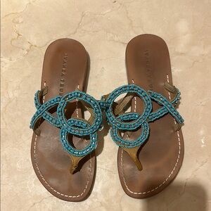 Ivanka Trump Brown and Blue Braided Sandals